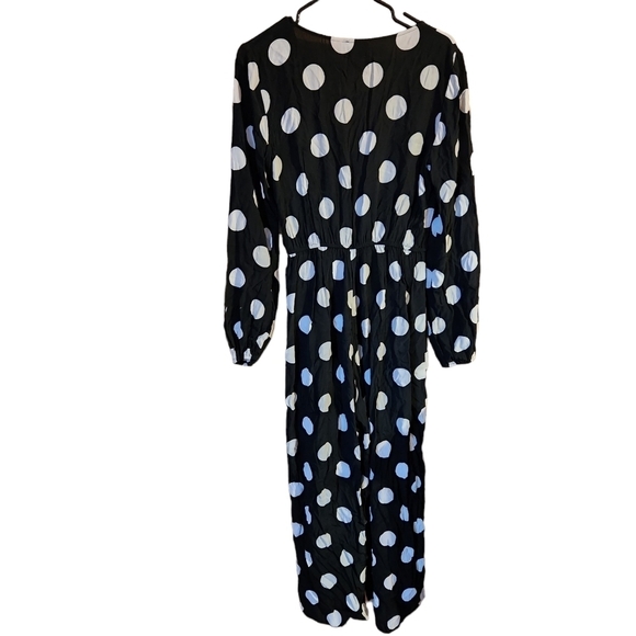 Asos design black white poka  dot long sleeve wide leg jumpsuit romper pants - Picture 7 of 10